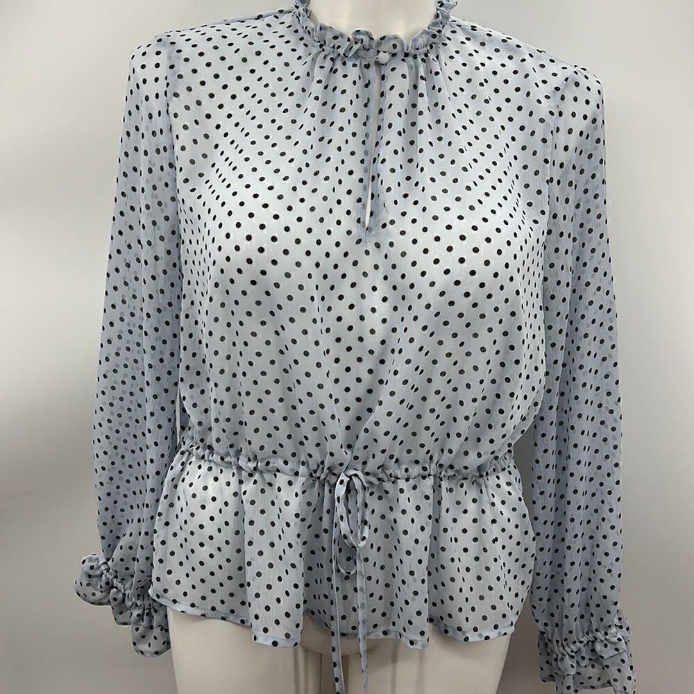 Who What Wear pastel blue black polka dots blouse